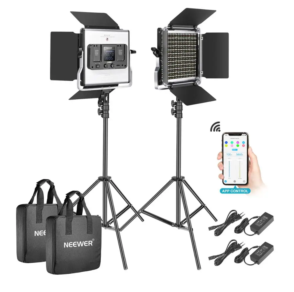 

Neewer 528 LED Video Light, Metal Dimmable Bi-Color 3200K-5600K Photography Lighting Kit With APP Intelligent Control System