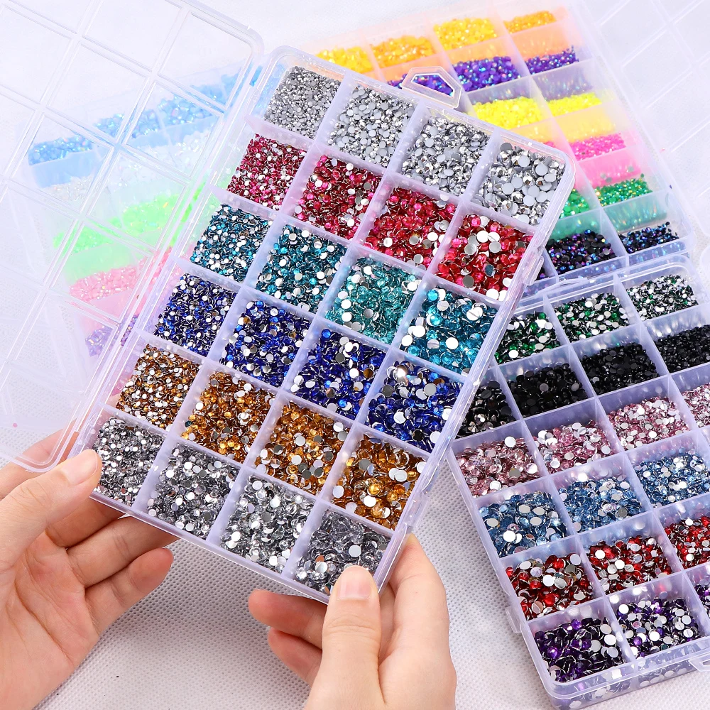 16500pcs/set Crystals Nail Rhinestones 2-5mm Flatback Colorful Glitter Gems Nail Charms Accessories DIY 3D Nail Art Decorations