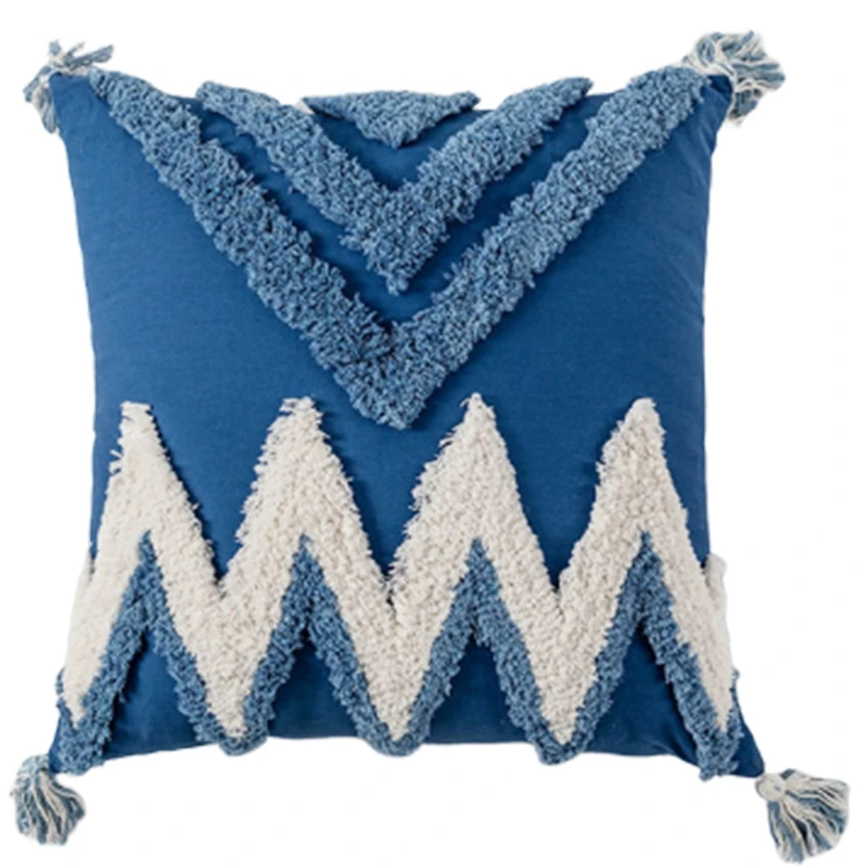 

Throw Pillow Covers Boho Modern Tribal Decoration Blue Tufted Fringe Tassel Couch Cushion Case For Bedroom Living Room Sofa Car