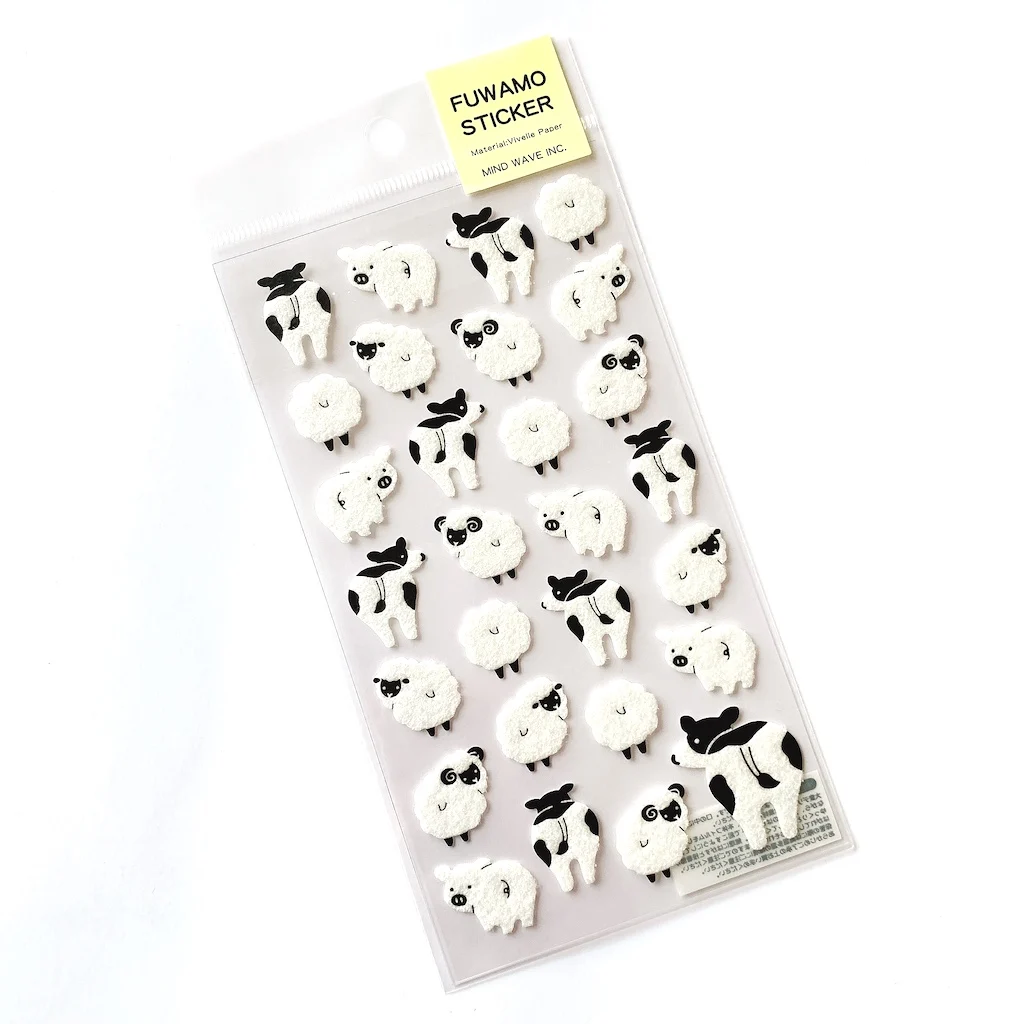 

Fuzzy Sticker Cute Cow Flocking Sticker Fabric Felt Sheep Farm Animals Sticker Sheet DIY Toys NEW