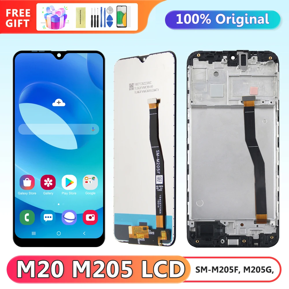 ЖК-дисплей 6,3 'M20 в сборе, для Samsung Galaxy M20 M205 M205F M205G M205M, цифровой сенсорный экран с рамкой
