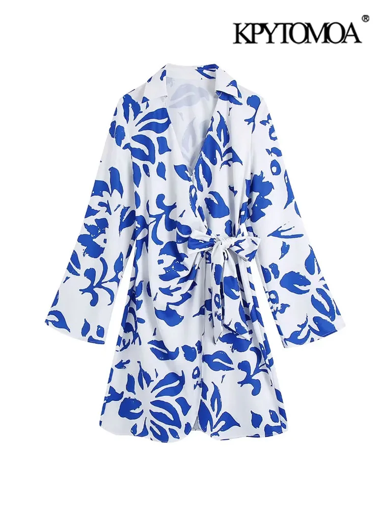 

Женское винтажное мини-платье KPYTOMOA, с запахом, V-образным вырезом и длинным рукавом