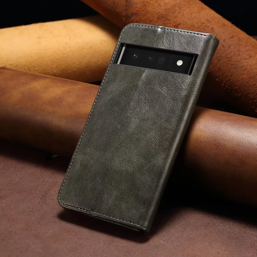 Кожаный чехол Crazy Horse для Google Pixel 6A 6Pro роскошный Магнитный чехол-книжка с