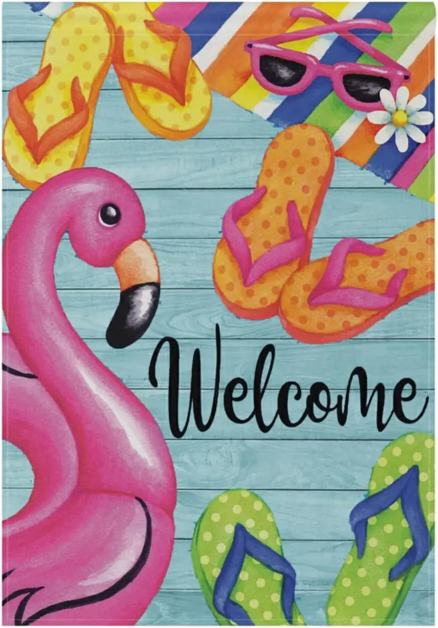 Летние вьетнамки с флагом для сада 12x18 дюймов летние флажки фламинго деревянные