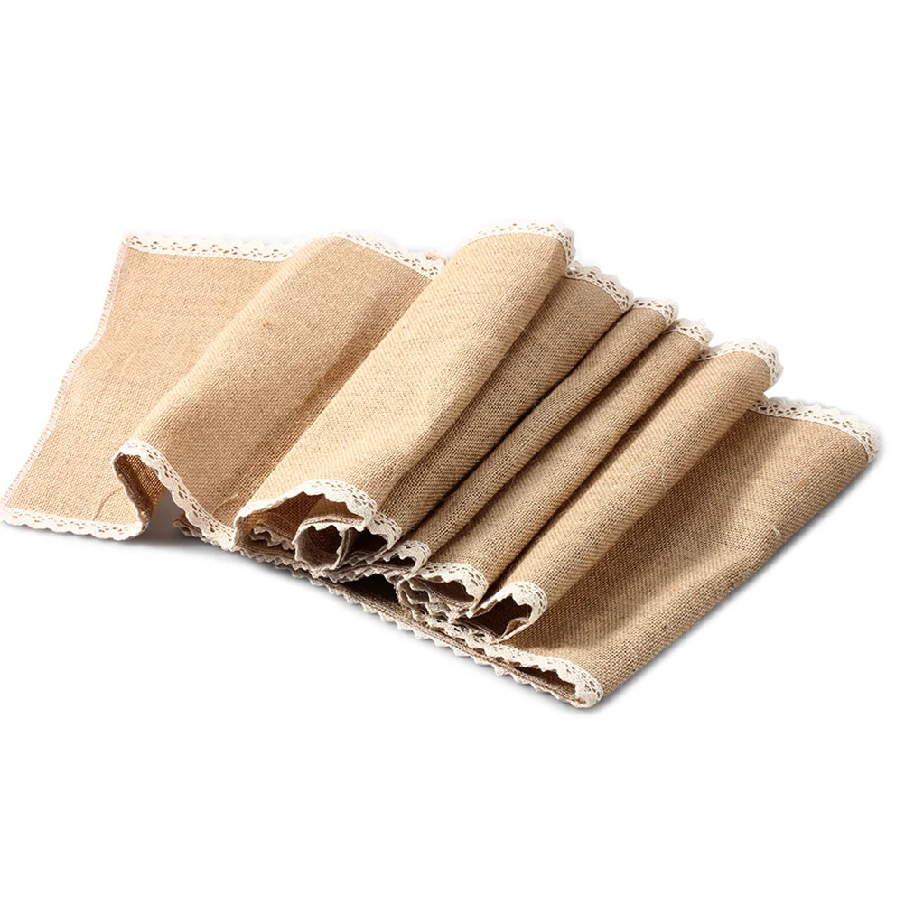 

Table Runner Decor Christmas Burlap Runners Cloth Dining Farmhouse Kitchen Flag Scarf Jute Tablecloth Lace Vintage Banquet Linen