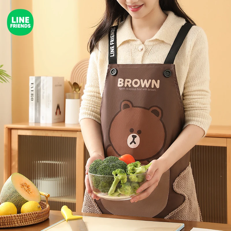 

LINE FRIENDS Kawaii Brown Sally Cony Kitchen Multifunction Apron Anime Waterproof Oil Couple Models Workwear Birthday Gift
