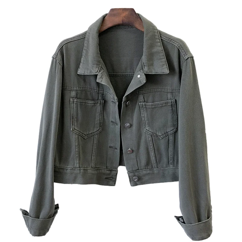 

Куртка женская джинсовая короткая в ковбойском стиле, свободная короткая верхняя одежда из денима в винтажном стиле, с длинным рукавом, с бо...