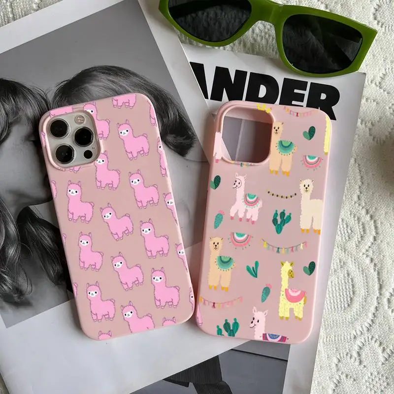 

Llama Alpaca pattern Phone Case Pink fundas shell cover for iphone 6 6s 7 8 plus xr x xs 11 12 13 mini pro max