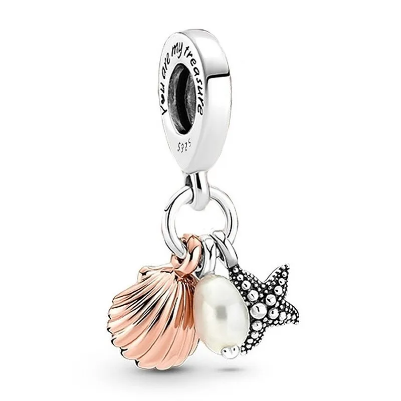 

Authentic 925 Sterling Silver Freshwater Cultured Pearl Starfish & Shell Dangle Bead Fit Pandora Bracelet & Necklace Jewelry