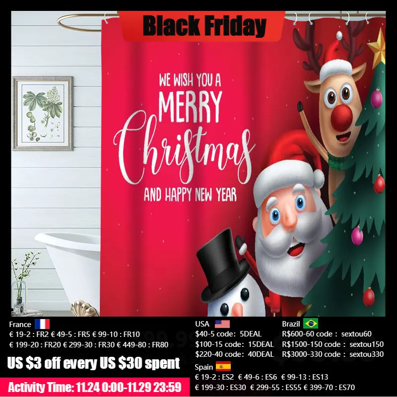 

Рождественская занавеска для душа, домашний декор, снеговик, лось, Санта-Клаус, зеркальная занавеска, полиэстер, водонепроницаемый Рождеств...