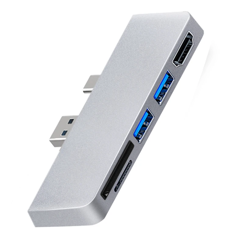 

For Surface Pro 7 USB C Hub, 4K -Compatible Adapter+ USB C Audio Transfer Port +2 USB 3.0+SD/TF Card Reader