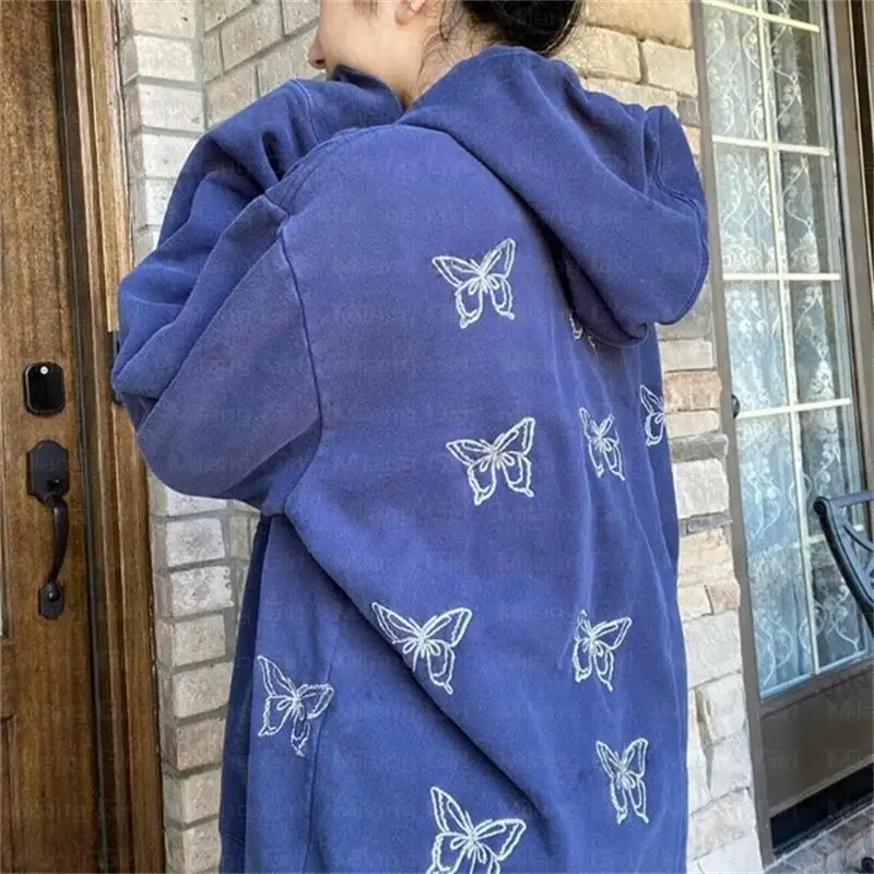 

Толстовка Y2K в готическом стиле с капюшоном и принтом бабочки, на молнии, зимняя Толстовка с длинным рукавом, уличная одежда, 2022