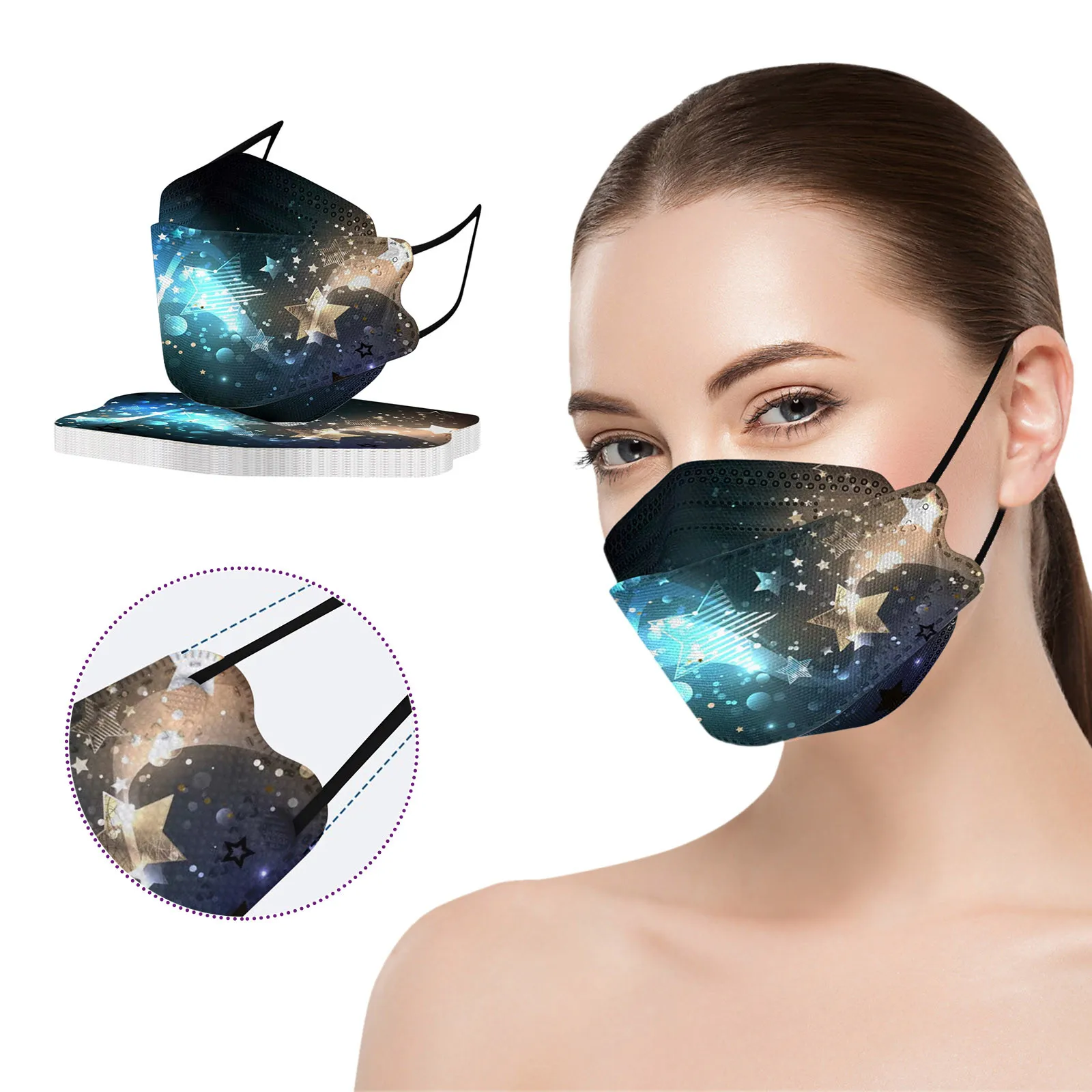 

10PC Adult Star Sky printing Disposable Face Masks Industrial 4Ply Earloop Bandage Non-wove Anti-dust mouth Mask masque NEW