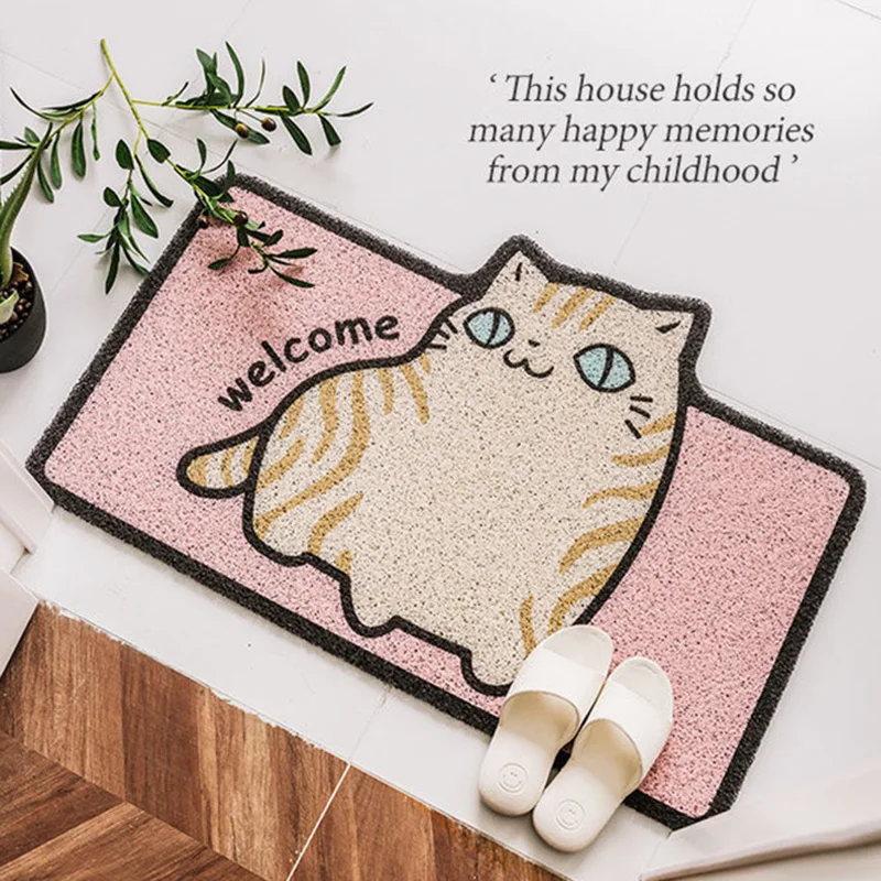 

Cat Cartoon Door Mat Entrance Bathroom Mat Welcome Mat Hallway Bath Non-slip Rug Dust Removal Carpet PVC Footpad Doormat