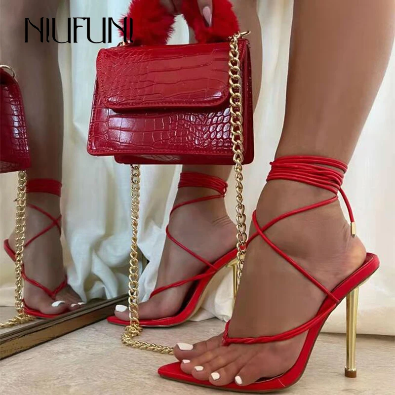 

NIUFUNI Women's Shoes 2022 Thong High-Heeled Roman Shoes Strappy Pointed Toe Stiletto Open-Toe Fashion Sandals For Parties