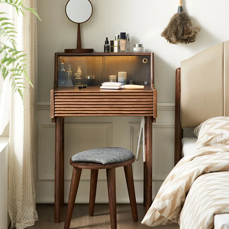 

Aesthetic Brown Dresser Drawers Modern Minimal Hotel Storage Makeup Table Mirror Bedroom Luxury Schminktisch Dresser Furniture