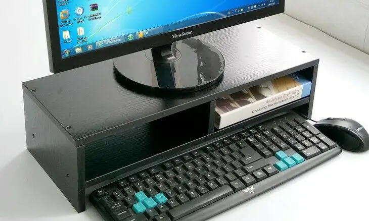

Black Computer Desktop Monitor Stand Laptop TV Display Screen Riser Shelf
