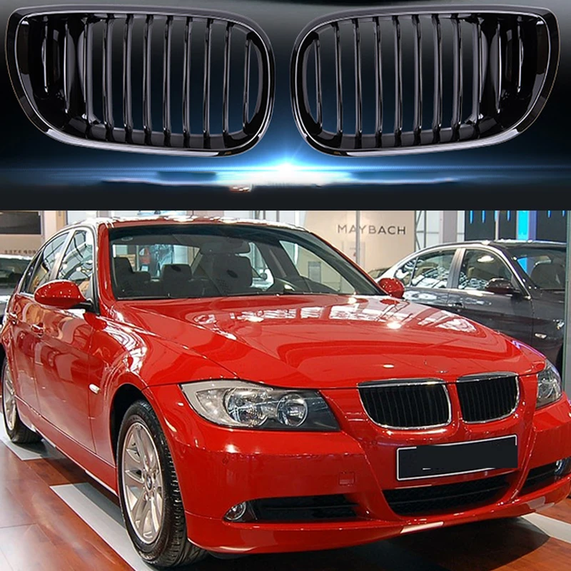 

For BMW 3 Series E46 1 Pair Four Doors Car Front Kidney Grill Grille Gloss Black Single Line Racing Grills 02-05 New Accessories