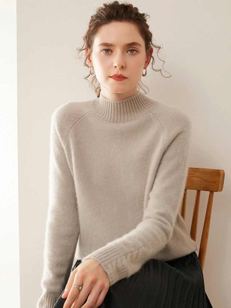 Осень 2024 новый кашемировый свитер с полувысоким воротником женский двухниточный