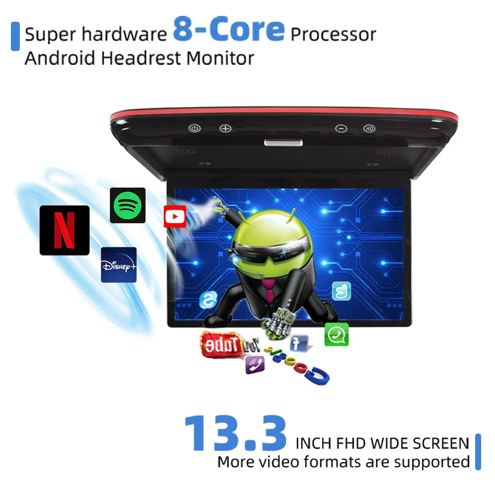 13 3-дюймовый автомобильный монитор Android 12 4K Video HD цифровой IPS сенсорный экран плеер