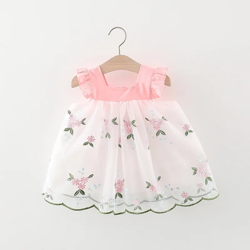 Summer Baby Girl Floral Ball Gown Princess Dress Toddler Casual Square Collar Ruffle Sleeve Tulle A-line Sundress Kids Costume