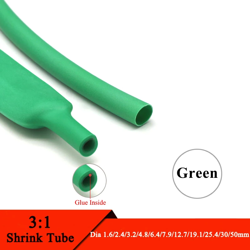 

1M Green 3:1 Heat Shrink Tube With Double Wall Glue Tube Diameter 1.6/2.4/3.2/4.8/6.4/7.9/9.5/12.7/15.4/19.1/25.4/30/39mm