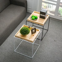 industrial style simple solid wood tea table square iron side table sofa creative corner bedside table coffee small table
