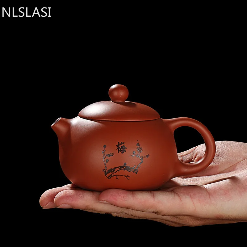 

Chinese Yixing Hand Drawn Flower Illustration Tea Pot Handmade Statue Purple Clay Teapot Beauty Kettle Tea Ceremony 190ml