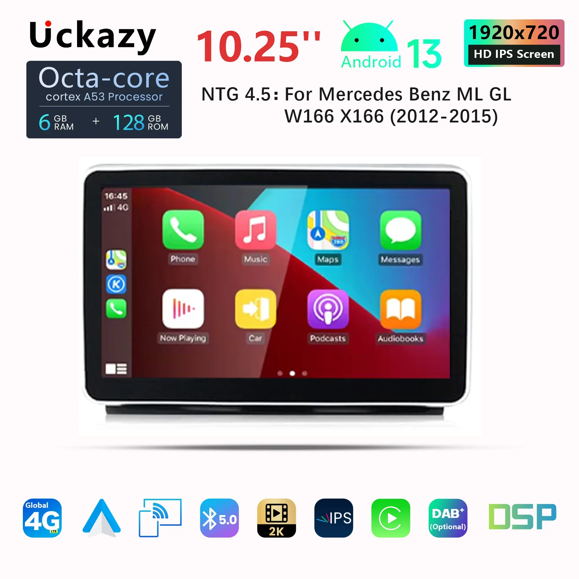 9 &quotAndroid 13 автомобильный экран беспроводной CarPlay радио для Mercedes Benz ML GL W166 X166 2012-2015