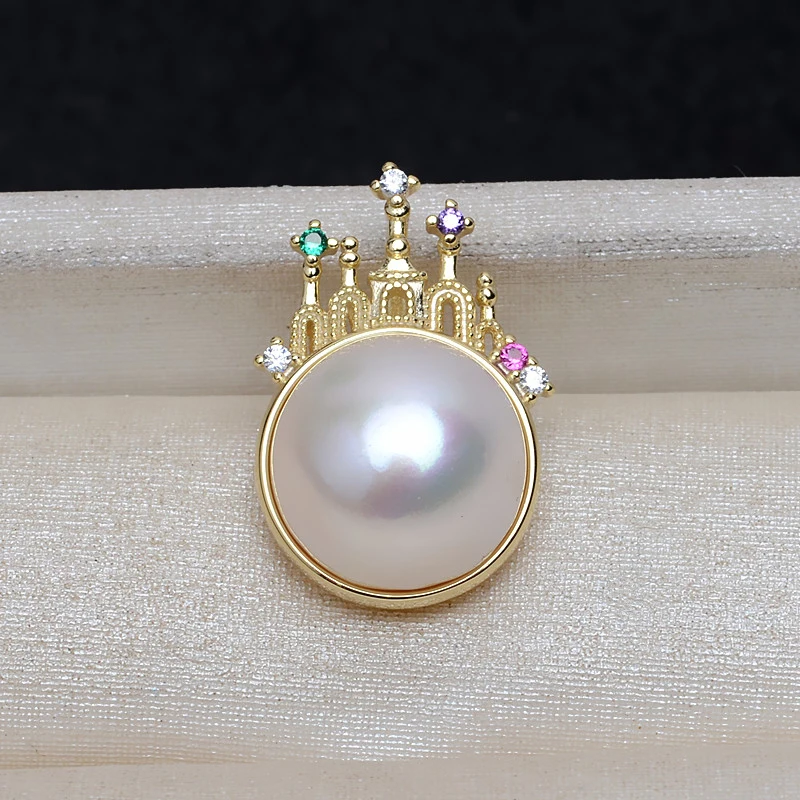 

MeiBaPJ Real Natural Freshwater Pearl Crown Pendant Necklace 925 Sterling Silver Fine Wedding Jewelry for Women