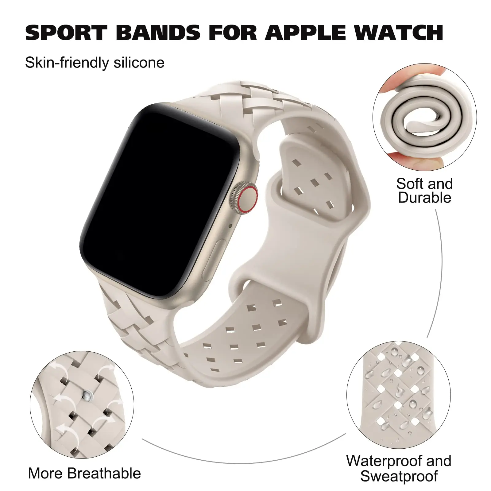 Фото Ремешок Плетеный для Apple Watch Band 44 мм 40 мм 45 мм 49 мм 41 мм 42 мм, Воздухопроницаемый браслет для iwatch series 8 7 se 3 4 5 6 ultra №3