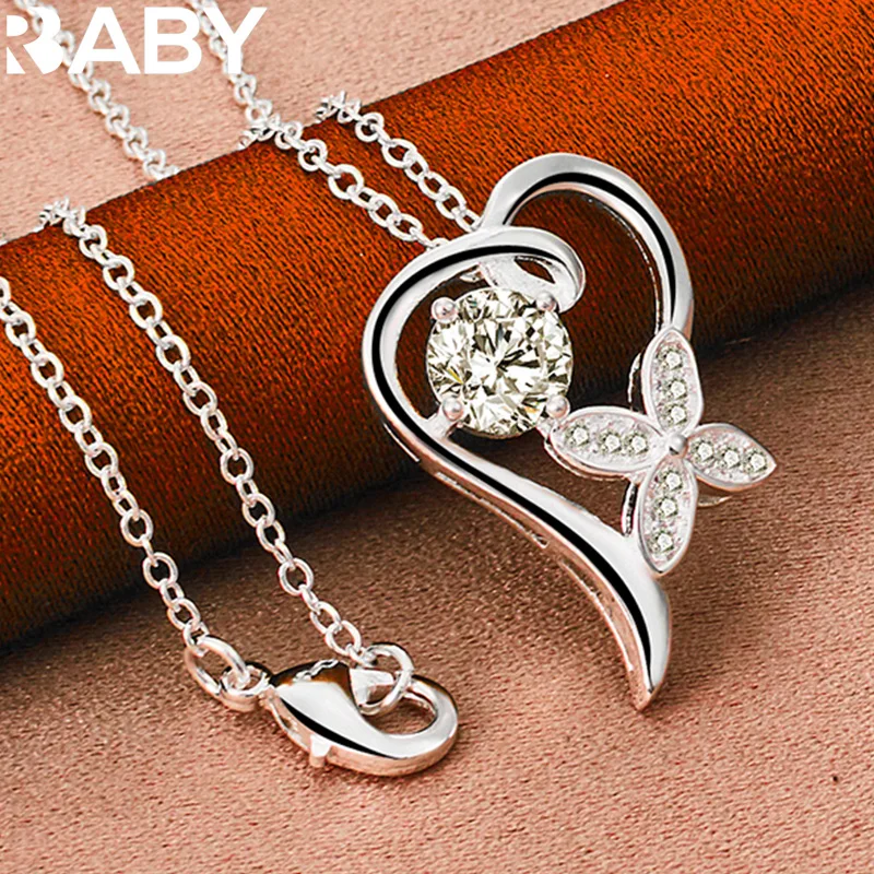 Женское колье с подвеской в виде сердца и цветка из серебра 925 пробы