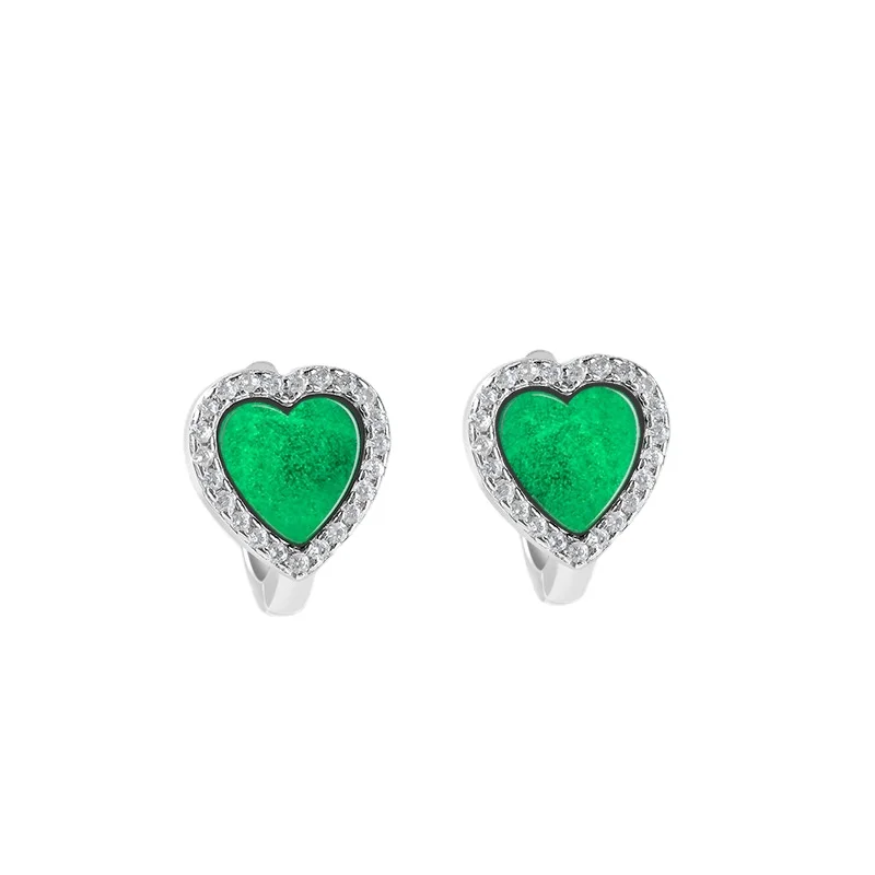 

S925 Sterling Silver Inlaid Natural Ink Jade A Goods Jade Ink Jade Love Earrings Jade Fashion Jewelry Women's High Grade Earring