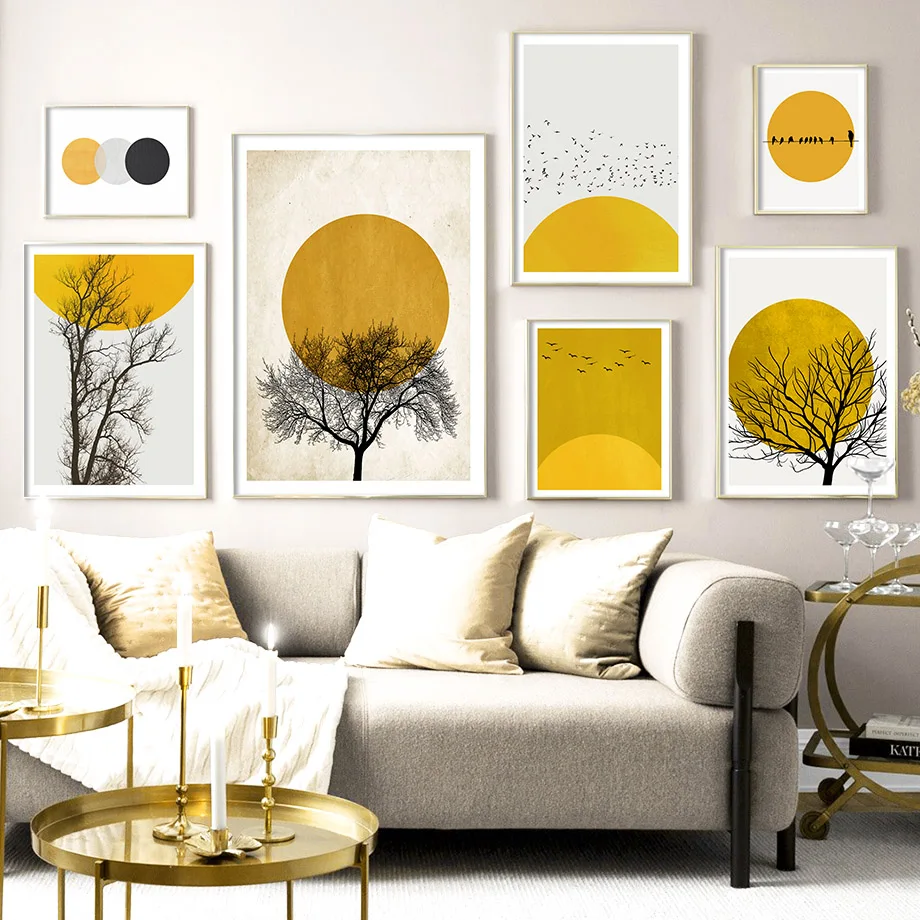 

Abstract Tree sun Minimalist Wall Art Canvas Painting Nordic Posters And Prints Wall Pictures For Living Room Scandinavian Decor