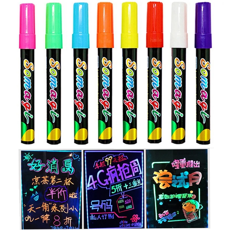 

Haile 8Colors/lot Liquid Chalk Erasable Highlighter Art Graffiti Marker Pen For Glass Whiteboard LED Chalkboard Billboard Screen