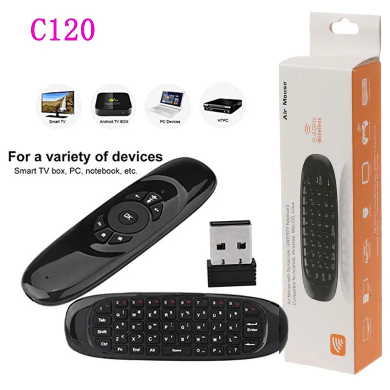 

C120 Backlit Fly Air Mouse Gyro Sensor English Russian Wireless 2.4G RF Keyboard Remote Control For Gaming Android Smart TV Box