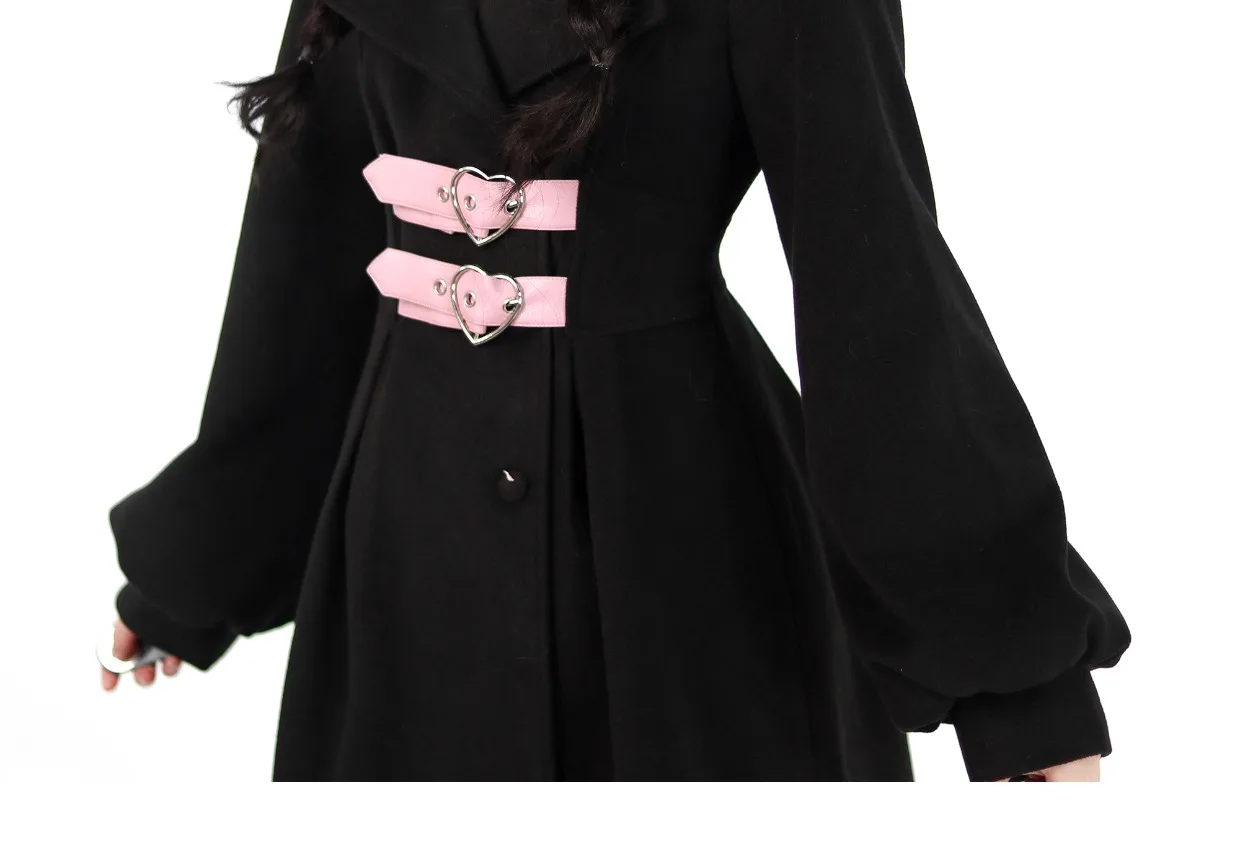 Sweet Ladies Big Fur Collar Slim Waist Warm Mid-length Woolen Coat 2023 New Cute Women Winter Pink Black Slimming Shirt Student