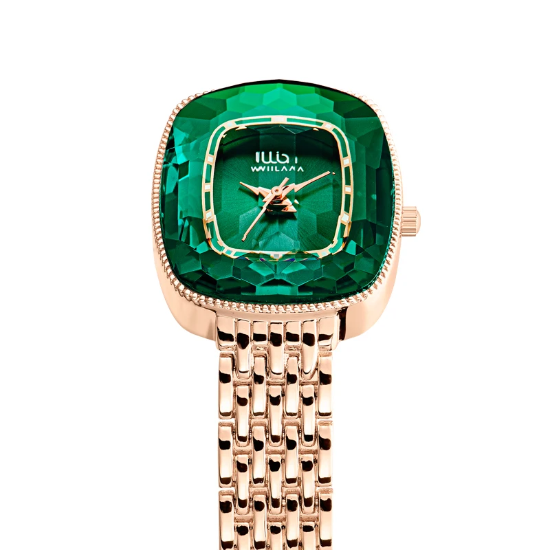 WIILAA Luxury Top Brand Watches Women Fashion Green Gem Waterproof Quartz Wrist Watch Ladies Quartz Clock Gifts Reloj Mujer