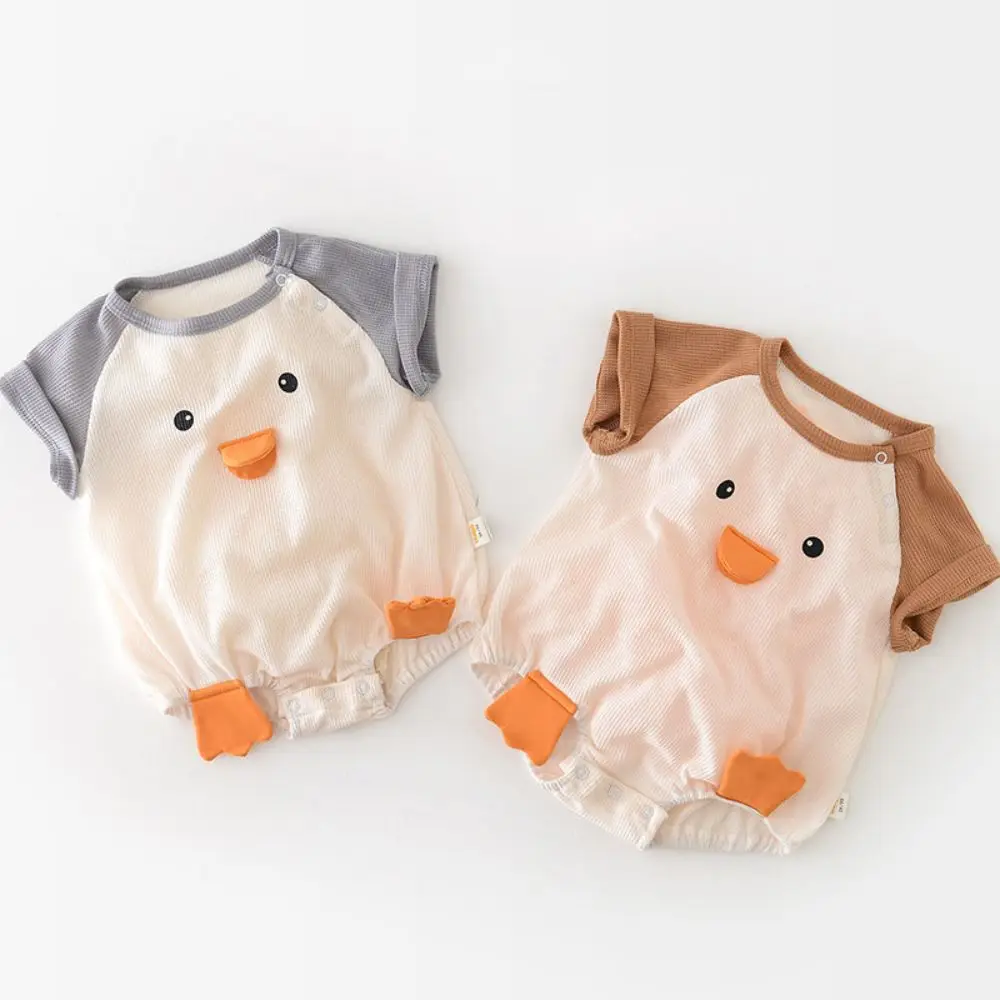 

2023 Summer Newborn Baby Bodysuit Short Sleeve Romper Jumpsuits Cartoon Animal Boys One Piece Waffle Infant Girls Clothes 0-3Y