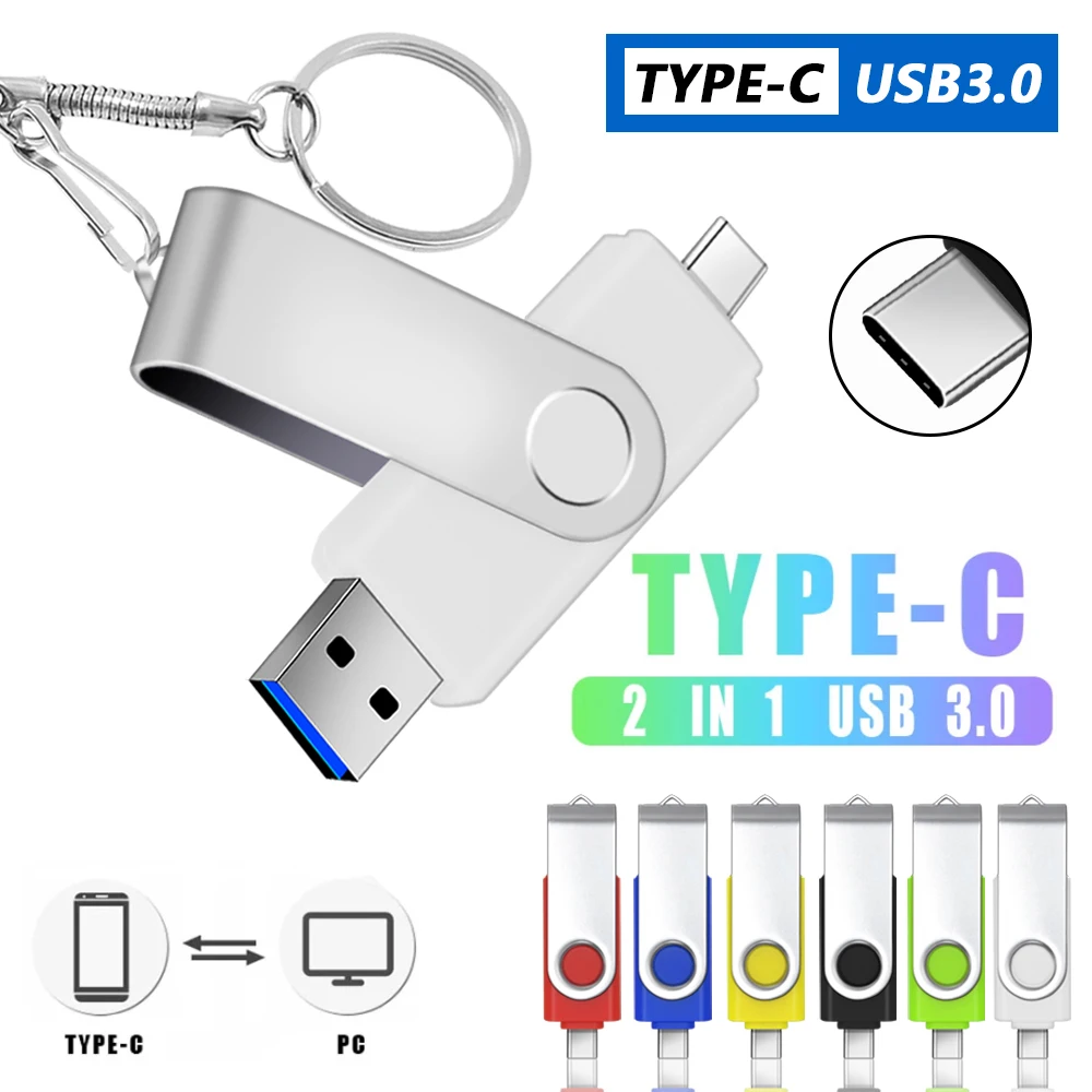 

New USB 3.0 TYPE C USB Flash Drive OTG Pen Drive 256GB 128GB 64GB 32GB 16GB USB Stick 2 in 1 High Speed Pendrive Chain Gift