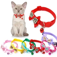small size pet plaid bow with bell cat collar pvcpp material adjustable neck circumference pet training decoration puppy collar