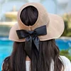Women Summer Shade Breathable Sun Hat Foldable Bow Streamer 2