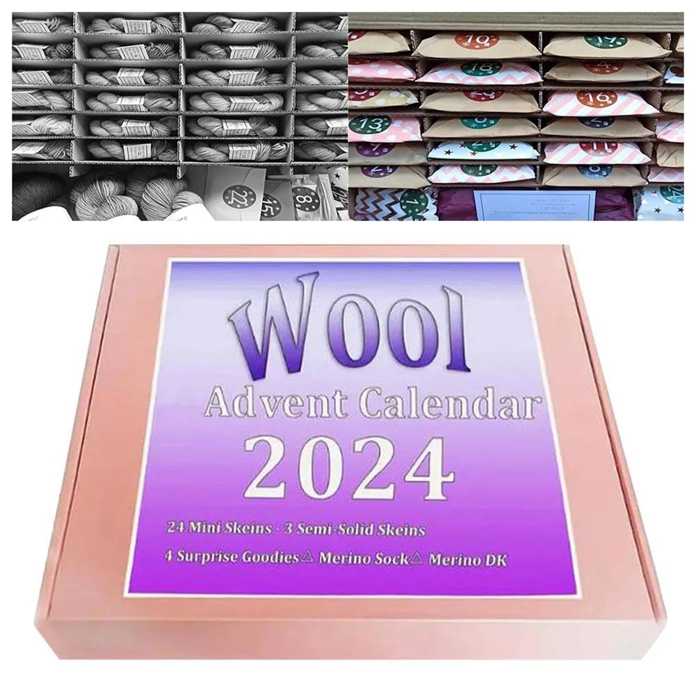 Календарь из шерсти 24-дневный праздничный дегустационный мини-моток пряжи