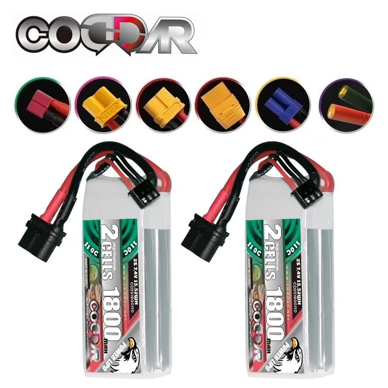 

CODDAR 7.4V 1800mAh 2S 110C/220C lithium battery for 1:8 1/8 RC Car Four Drive Off-Road Boat for FPV Drone Helicopter