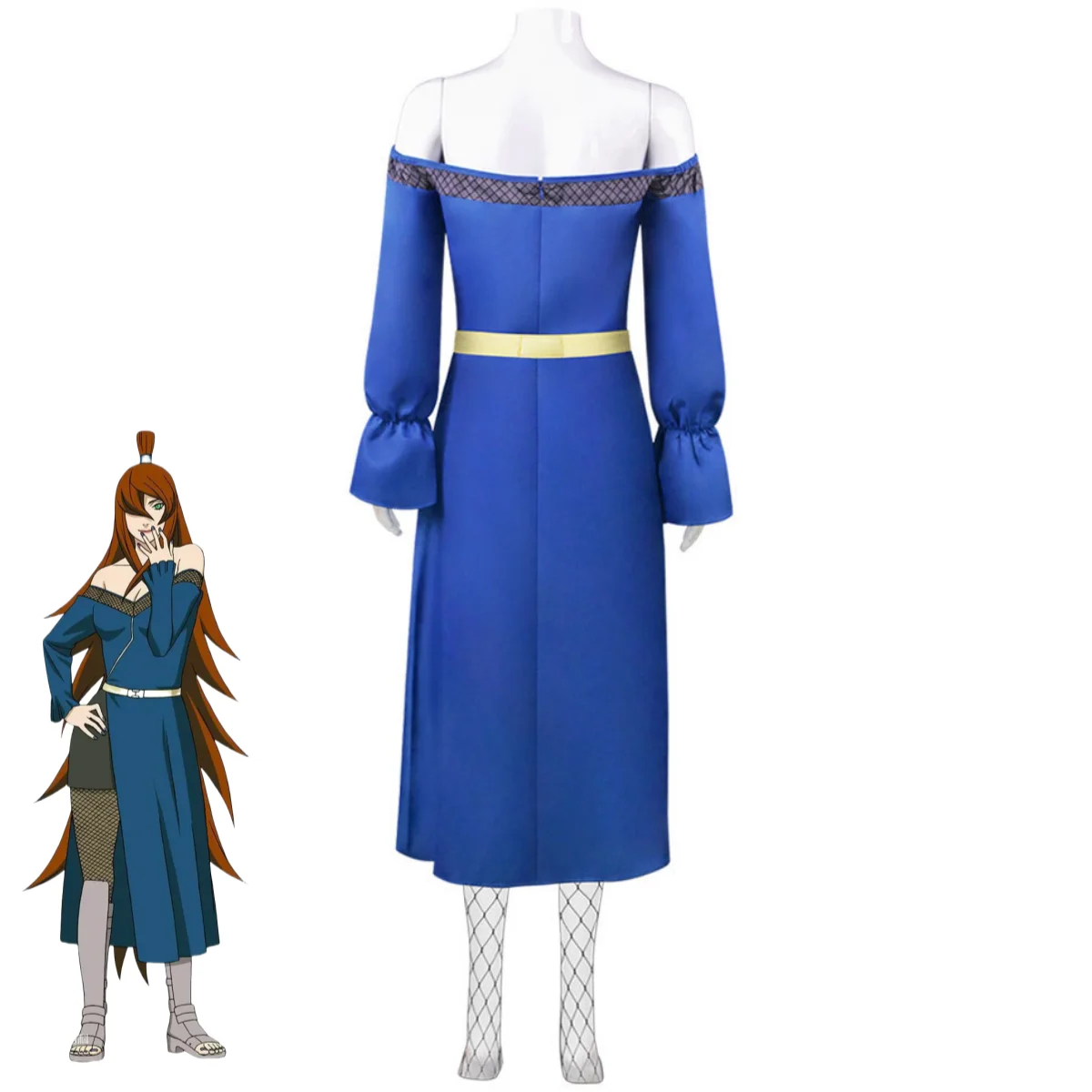 Аниме Terumi Mei Косплей Костюм Ниндзя синее платье без бретелек с открытыми плечами