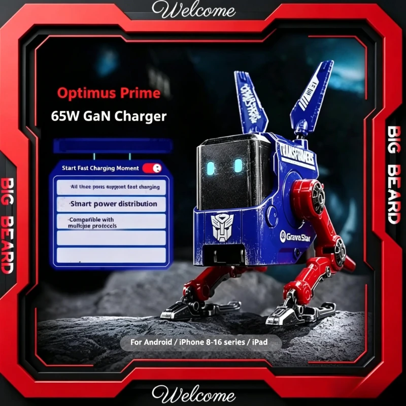 Фото Зарядное устройство GravaStar Alpha65 Dog Nitrogen Charger 65W на основе нитрида галлия, подходит для iPhone 16, Huawei, Xiaomi, мобильных телефонов с разъемом Type-C. №1