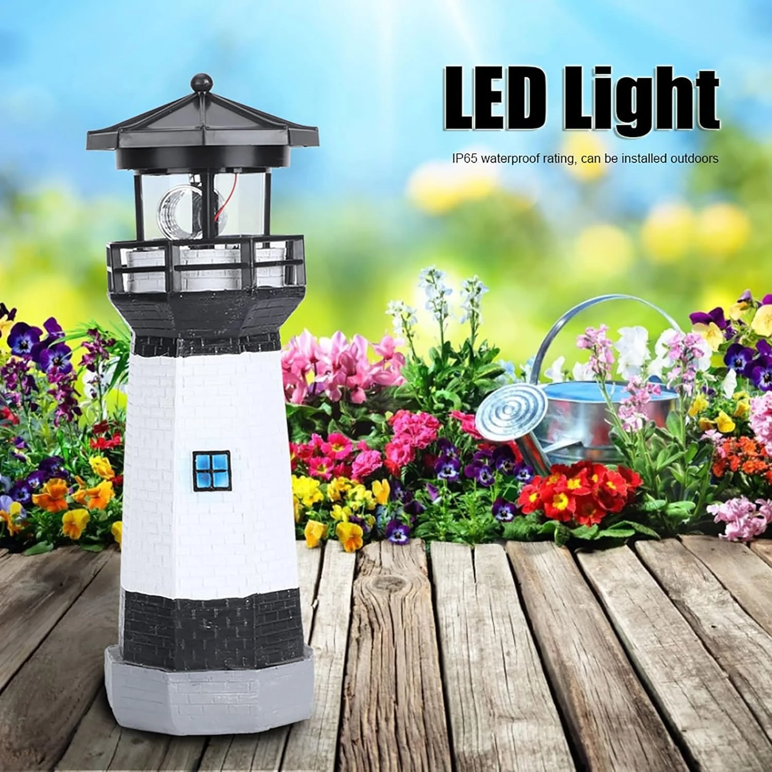 Stylish modern and mesmerizing solar-powered lighthouse to enhance your outdoor space. Illuminate surroundings with warm