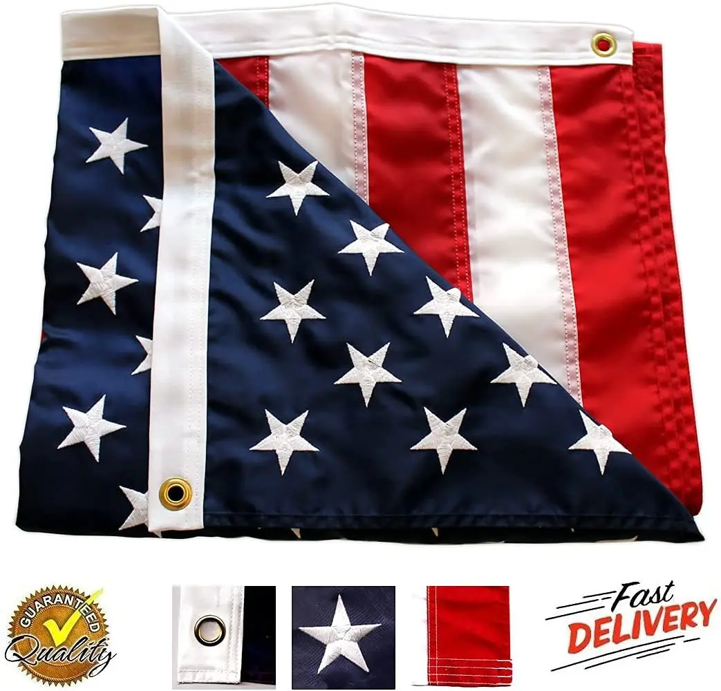 

USA Flag American Flag the Stars and the Stripes Embroidered Stars and Sewn Stripes Brass Grommets 3x5FT Waterproof 210D Nylon