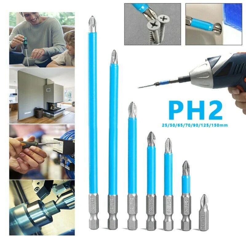 

7Pcs Magnetic Anti-Slip Drill Bit Set Strong Magnetic Hex Shank Screwdriver Drill Bits 25mm-150mm Magnetic PH2 Phillips Bits Set