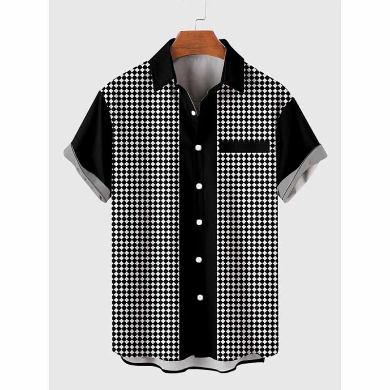 

Mid Century Modern Black & White Pattern Printing Men‘s Holiday Breathable Short Sleeve Tee Shirt Men Oversized Blouse Tops